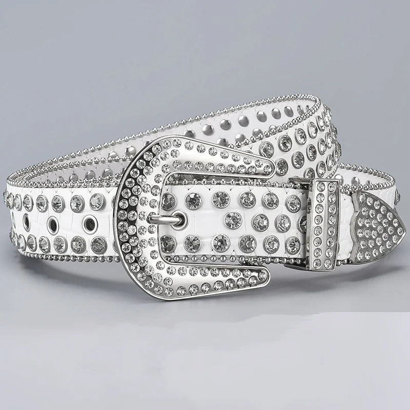 

Мужские модные ремни в стиле панк-рок с бриллиантовой отделкой, черно-белые ремни с стразами, мягкие кожаные дизайнерские пояса, стильные женские ремни-стропы.