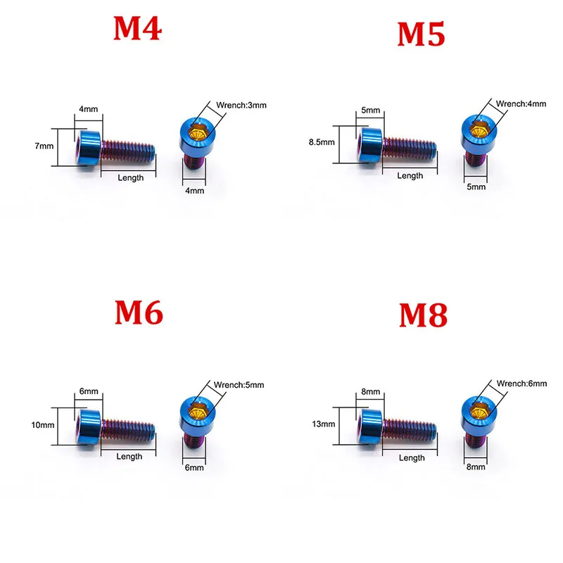 1pc M4 M5 M6 M8 M10 TC4 Titanium Alloy Cylindrical Head Screw Cup Head Hexagonal Screw DIN912 Motorcycle Modification Screw