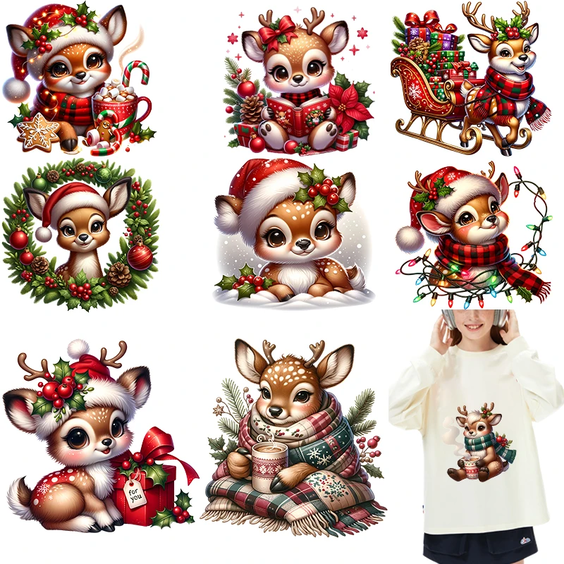 Animals wearing Christmas hats  Dtf Transfers Ready to Press Iron on Transfers for T Shirts Patch Transfer Patches Clothes DIY