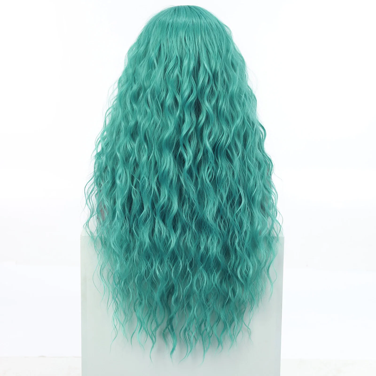 Long Kinky Curly Teal Green Wig Middle Part Y2K Anime Cosplay Natural Looking Synthetic Hair for Women Halloween Costume
