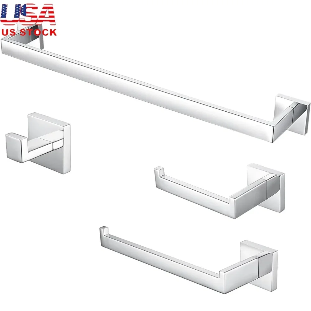 

4 Pieces Bathroom Hardware Set SUS304 Stainless Steel Towel Bar Rack Wall Mounted Towel Holder Toilet Paper Hand Towel Hook