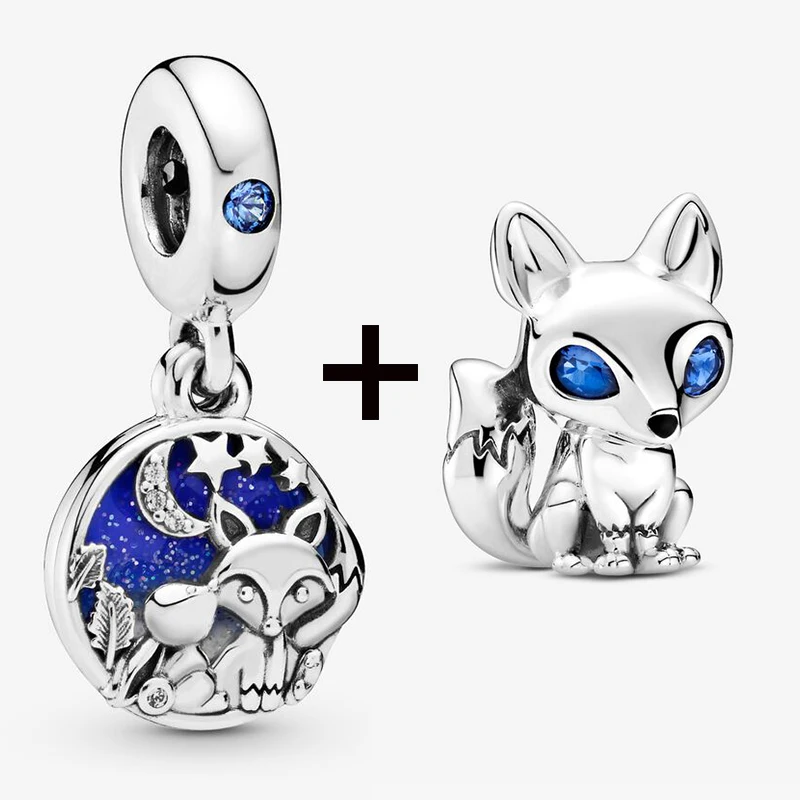 2Pc/lot Fox & Rabbit Under The Starry Sky Bead W/ Pendant Fit DIY Brand Charm Bracelet & Necklace For Women Jewelry Making Gift