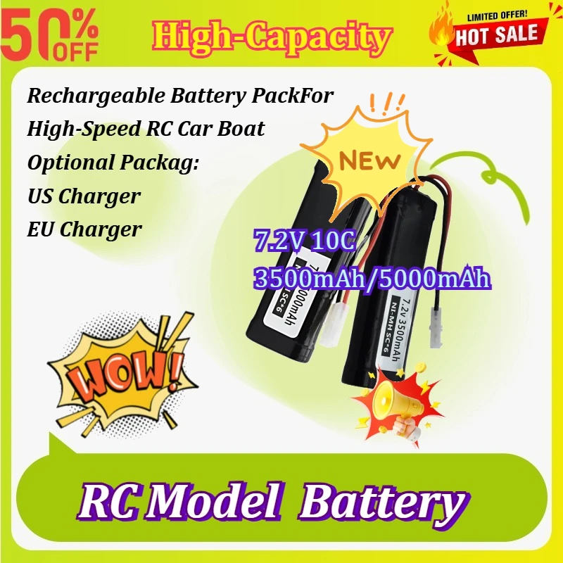 

New SC*6 7.2V 3500/5000mAh 10C Ni-MH Rechargeable Battery Pack for High-Speed RC Car Boat RC Model Battery High-Capacity