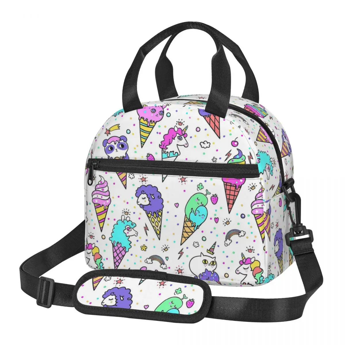 Ice Cream Unicorn Lunch Bags Insulated Bento Box Portable Lunch Tote Resuable Picnic Bags Thermal Bag for Woman Student Office