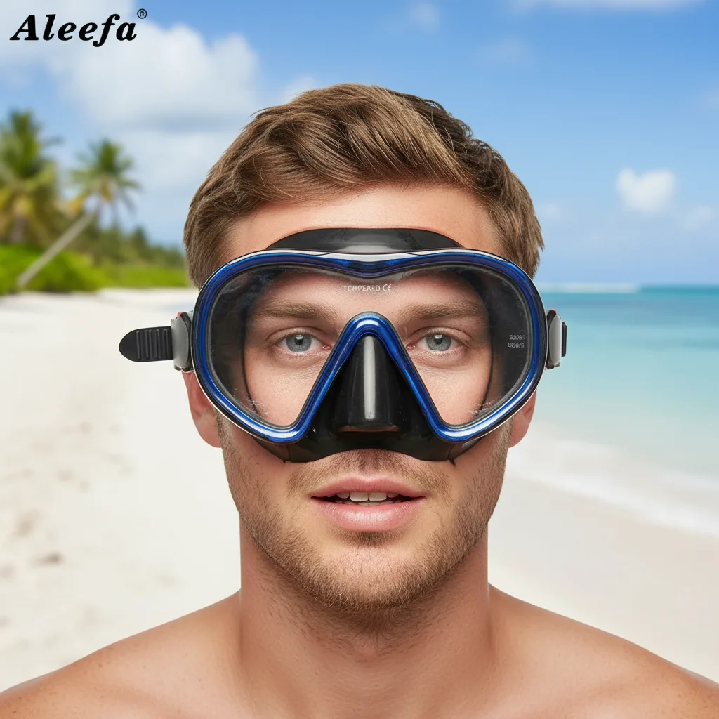 

Adult Low Volume Clear Diving Mask with Tempered Glass Freediving Snorkeling Silicone Black Underwater Swimming Goggles