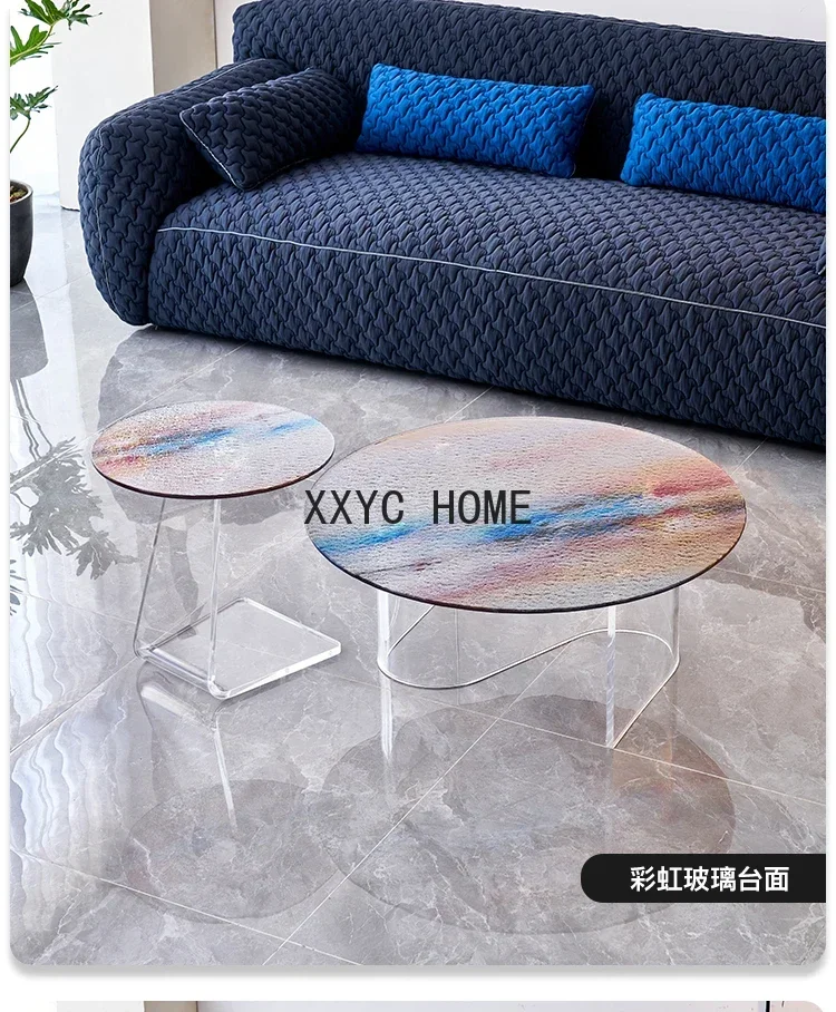 

Простой подвесной небольшой журнальный столик для дома, небольшой квартиры, акриловый чайный столик, овальный чайный столик из закаленного стекла