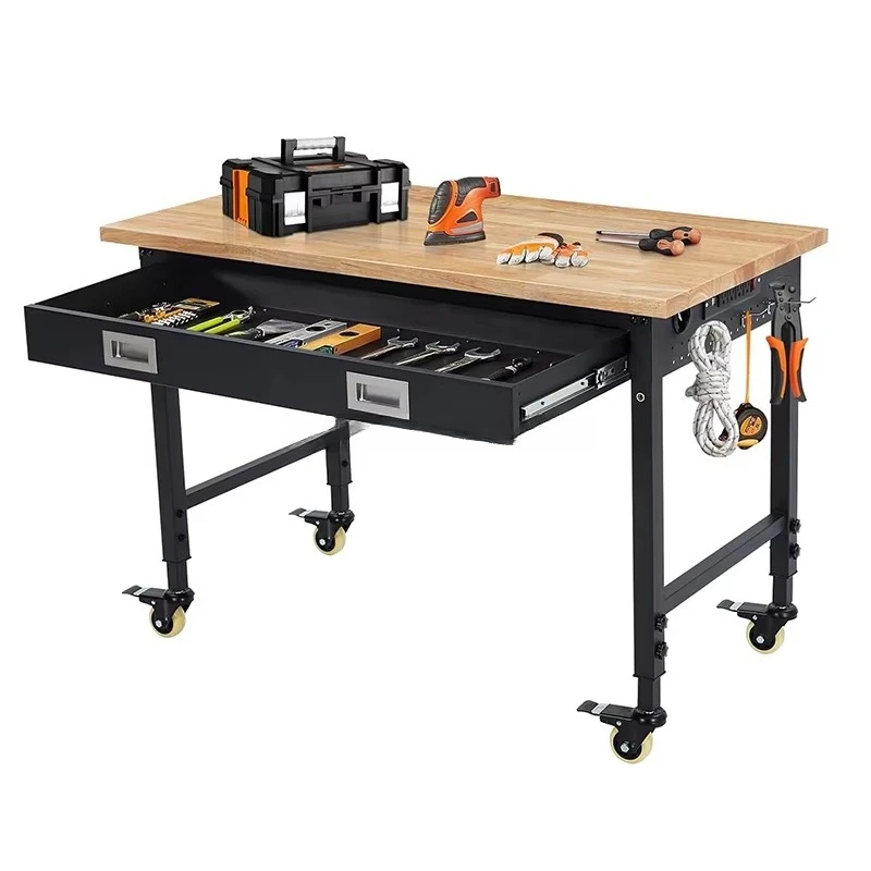 Hot Sale Heavy Duty 2 Drawer Workbench Custom Size Wooden Top for Garage Storage and Workshop