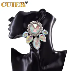 Luxury 8.2CM Oversize Clip on Earrings for Drag Queen Ear Studs Women Jewelry Rhinestones Glass Gemstones