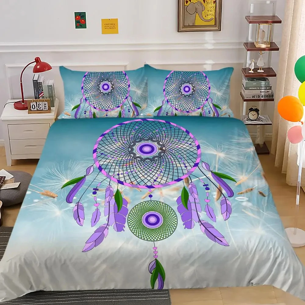 Dreamcatcher Duvet Cover Set King Twin Boho Dream Catcher Bedding Set Microfiber Bohemian Feather Comforter Cover for Girl Women