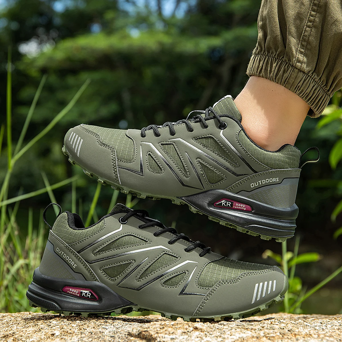 Wasserdichte Herren-Wanderschuhe, atmungsaktives Obermaterial, geeignet für jedes Gelände, Outdoor-Offroad, rutschfest, verschleißfest, Sportschuhe – Detail 12
