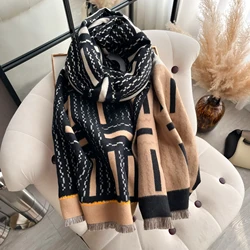 2024 Luxury Brand Two-Sided Jacquard Scarf pashmina Cashmere Soft Warm Fringe Pashmina Shawl Winter Coldproof Windproof Blanket