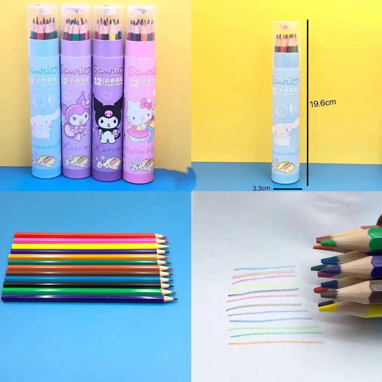 12pcs Sanrio Color Drawing Pen Hello Kitty Cartoon Kuromi 12 Color Colorful Pencil Graffiti Pen Kawaii Learning Stationery Gift