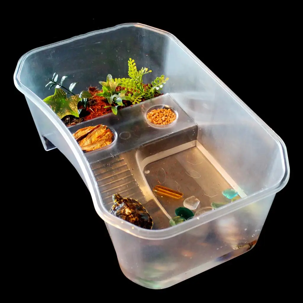 Reptil Tortuga Tortuga Vivarium Box Tanque de acuario con rampa de tomar el sol 3 colores