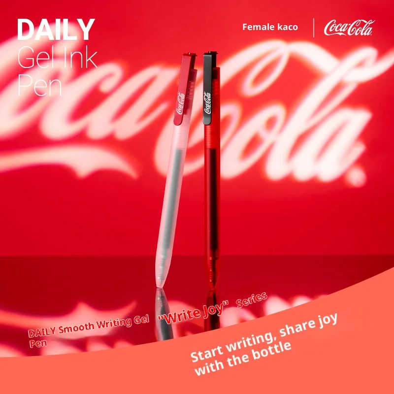 KACO Coca-Cola Co-Branding قابل للسحب هلام القلم شفاف متجمد برميل مشبك معدني التجفيف السريع السلس الكتابة توقيع الأقلام