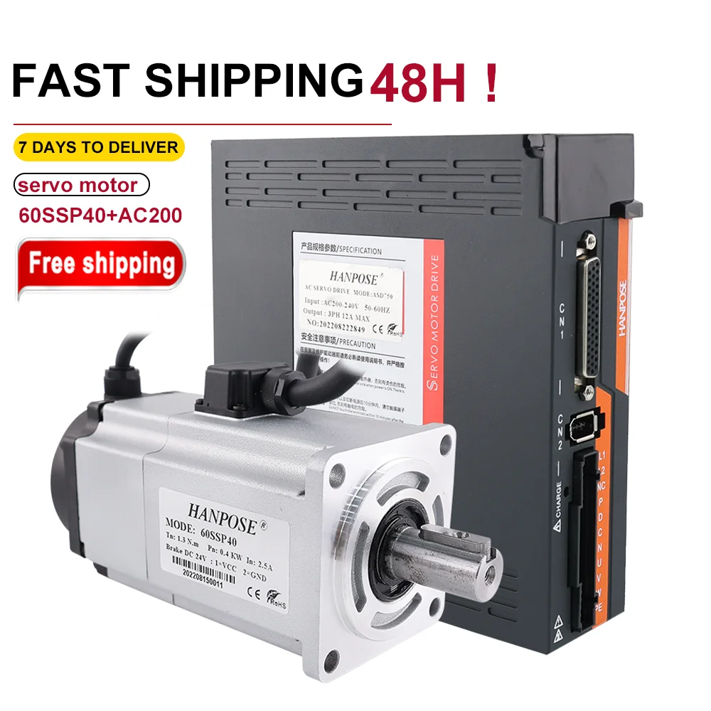 

Free Shipping 2.5A 1.3N.m Servo Motor With Brake 60SSP40 And AC200-240V ASD240 Servo Drive Router Encoder 400W Servo Motor Kit