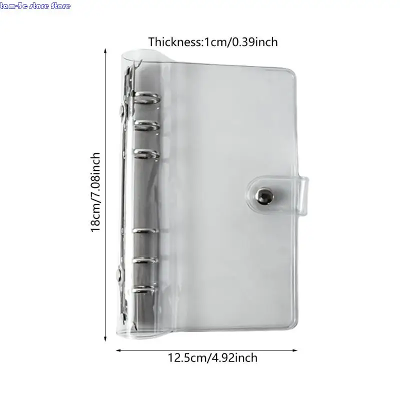 D0UA 투명 노트북 바인더 스냅 버튼이있는 소프트 바인더 6 반지 플래너 바인더