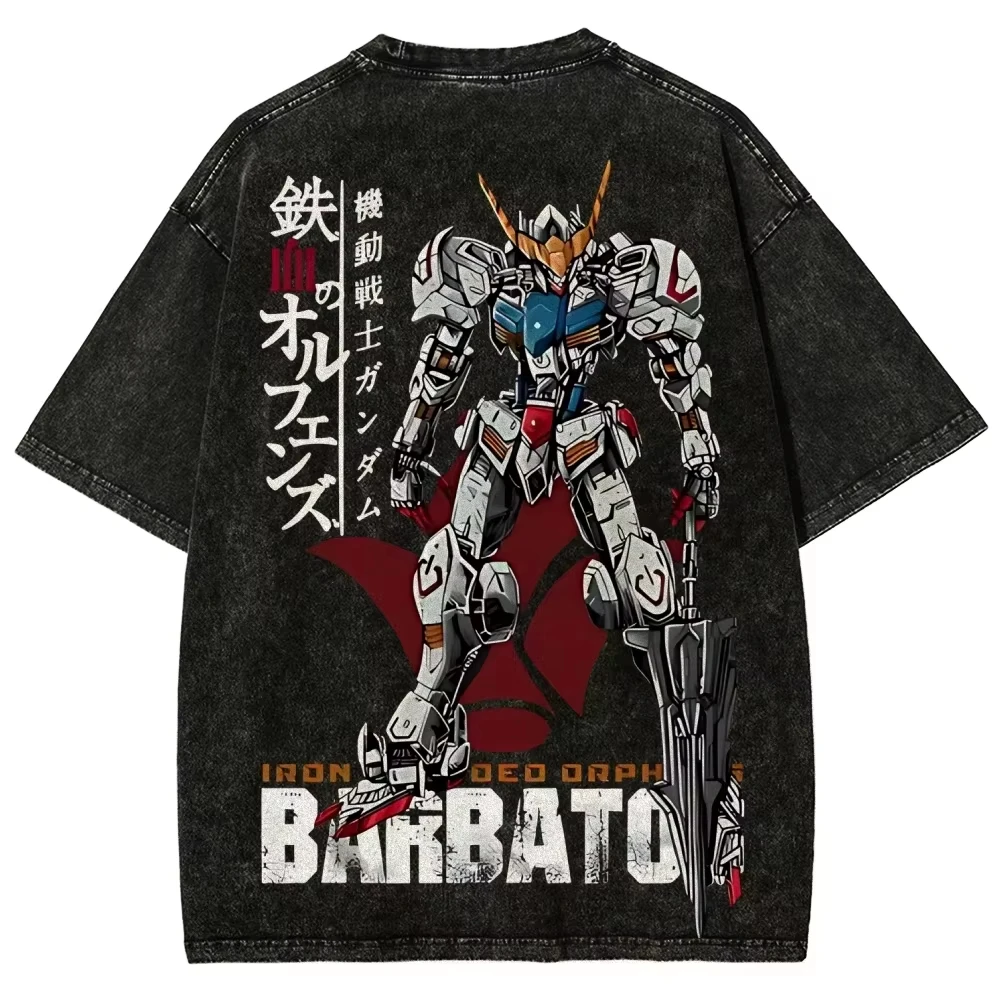 2026 Gundam Barbatos Anime Bedrucktes T-Shirt für Herren und Damen, gewaschenes T-Shirt, hochwertiges Vintage-Baumwoll-T-Shirt, Harajuku Y2K Top