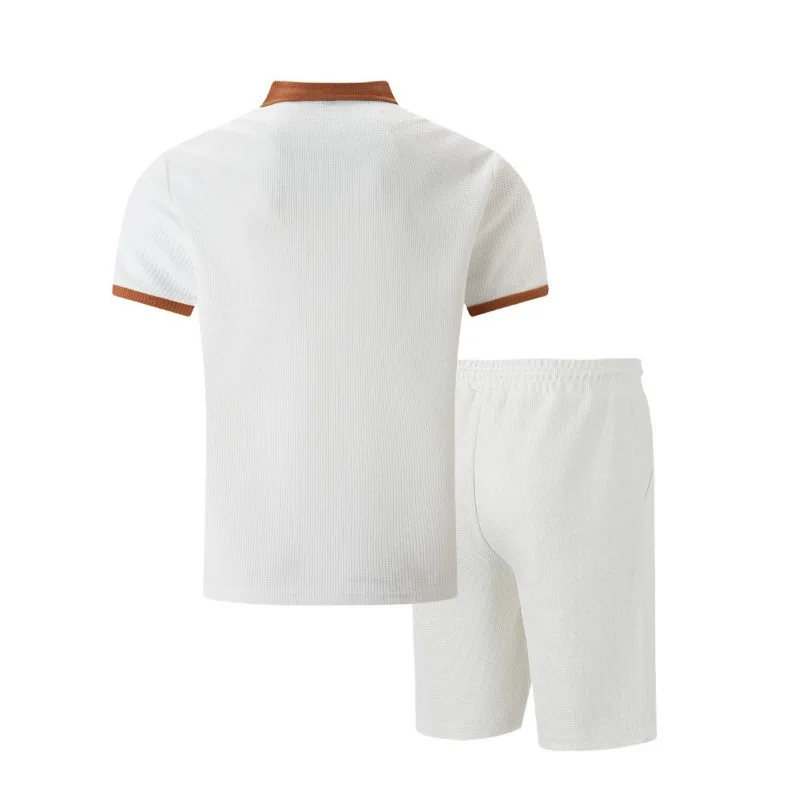2026 Latest Summer Men's Fashion Casual Trendy Sports Contrast Collar Shirt and Drawstring Shorts 2-piece Fashion Casual Set view 6