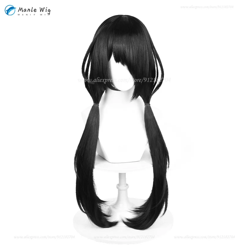 Anime Tokisaki Kurumi parrucca Cosplay 80cm lungo nero parrucche da donna resistente al calore capelli sintetici parrucche per feste di Halloween + cappuccio per parrucca