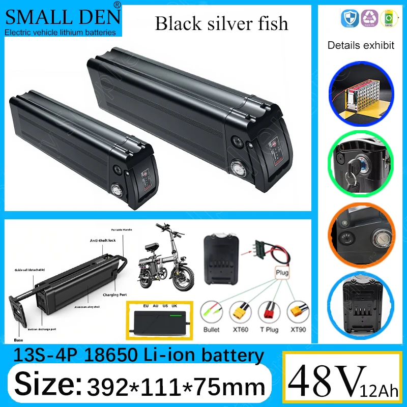 NUEVO paquete de batería de litio de alta capacidad 48V 12AH 18650, rango ultra largo, adecuado para motores silverfish de menos de 1400W + 3ACharger