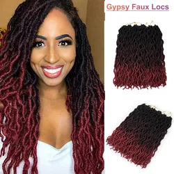 18 Inch Soft Faux Locs Gypsy Locs Crochet Hair Synthetic Ombre Black Brown  Curly Dreadlocks Crochet Braids Hair for Black Women