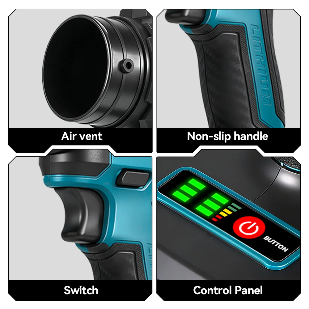 ONEVAN 350M/S Soffiatore turbo elettrico senza spazzole, ventilatore a getto 2in1, strumento per aspirare foglie, polvere e soffiare in giardino, compatibile con batteria Makita 18V