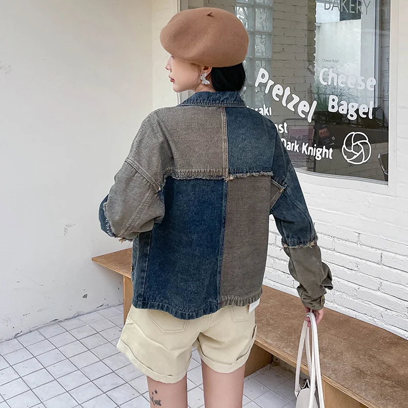 Women's Denim Jacket 2025 Spring Autumn New Design Sense Casual Jeans Coat Small Fragrant Style Retro Patchwork Denim Top