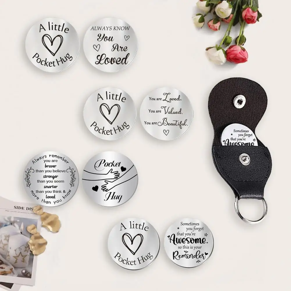 1 Set Inspiring Decision Coin Fashion Engraved Pocket Hug Keychain Set Inspirational Gift for Family Friends Colleagues