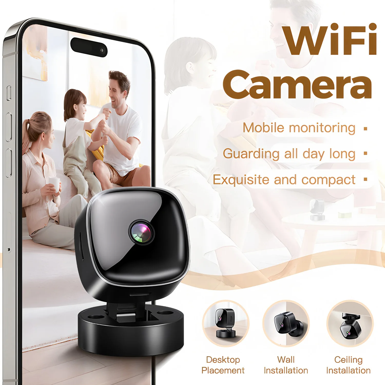 New Security Monitoring High Definition 4K 360° Rotating WiFi Mini Camera No Need for Plug in Night Vision Smart Home Monitoring
