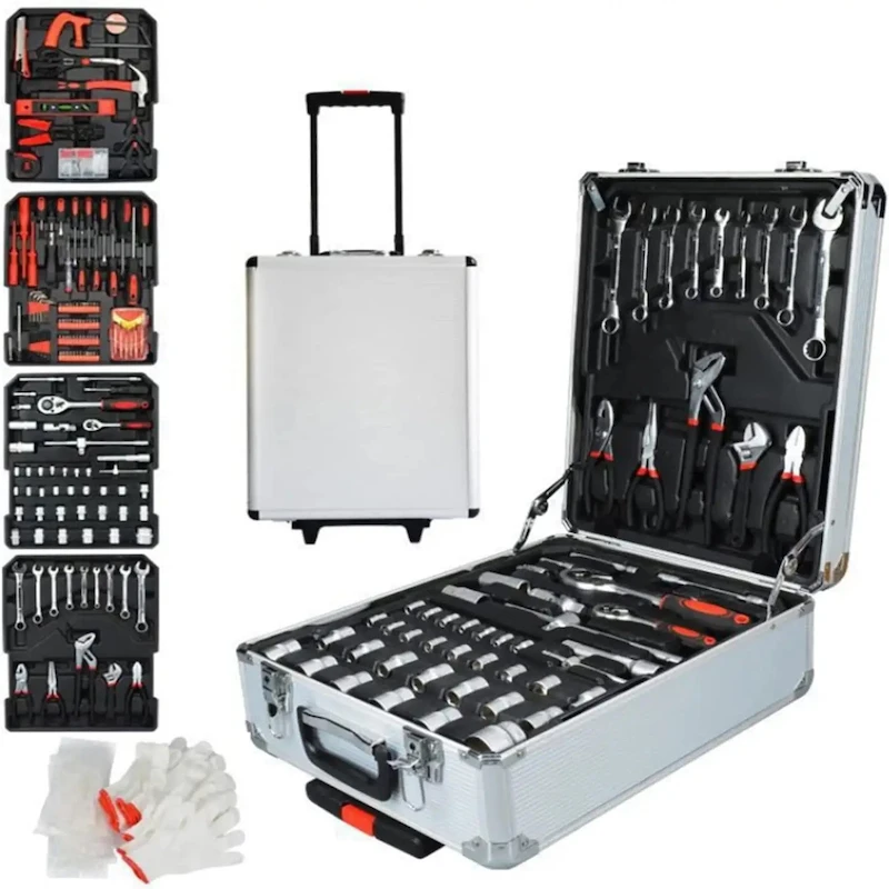 China 499/799pcs Trolley Tool Case Hardware Repair Tool Kit Aluminum Trolley Case Tool Set with Suitcase