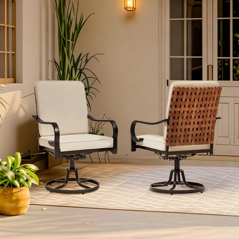 

Набор вращающихся стульев для патио из 2 шт., обеденные стулья для улицы с утолщенными подушками, плетеные стулья из кожи с нежным рокером для P