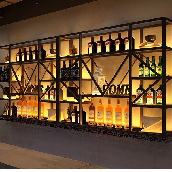 Popular tavern creative light luxury wall-mounted wine display rack bar counter industrial style wall-mounted