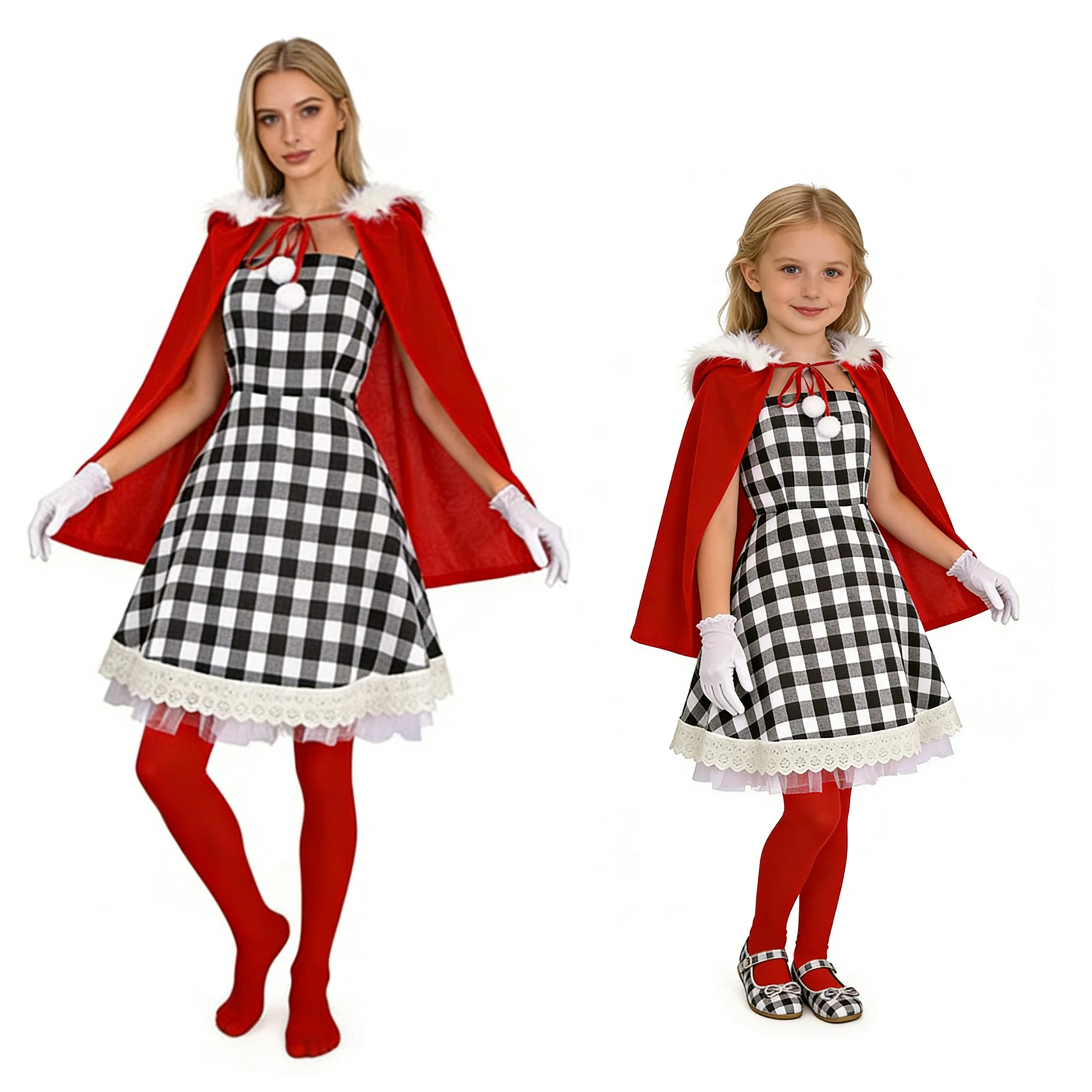 

Cindy Lou Who Cosplay Costume Red Hood Cloak Plaid Dress Green Braid Wig Christmas for Women Girls stage performance clothing
