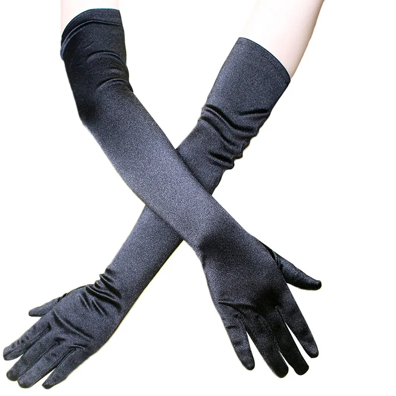 Classic Adult Black White Red Opera/Elbow/Wrist Stretch Finger Long Gloves Women Flapper Gloves Party Cosplay Matching Costume