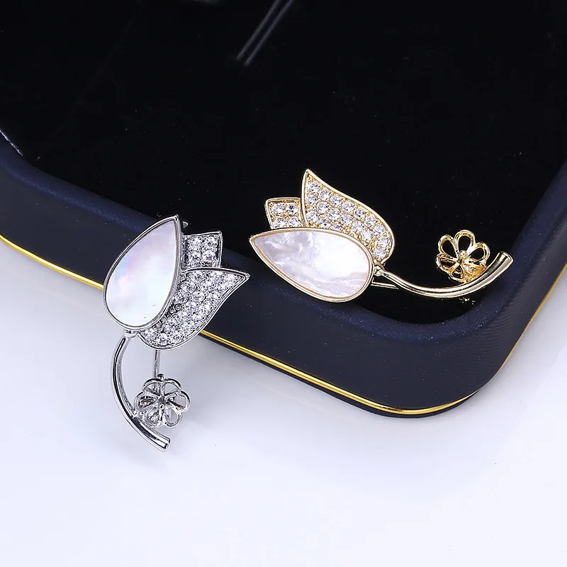 Copper-plated Real Gold Brooch Accessories, Tulip Flower Pearl Brooch Brooch, Brooch Empty Holder, Jade Agate DIY Accessories
