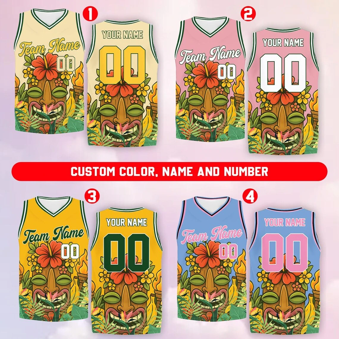 Custom Hawaiian Tiki Basketball Jersey Personalized Team Name Number Sleeveless Sports Tee For Beach Parties And Team Uniforms