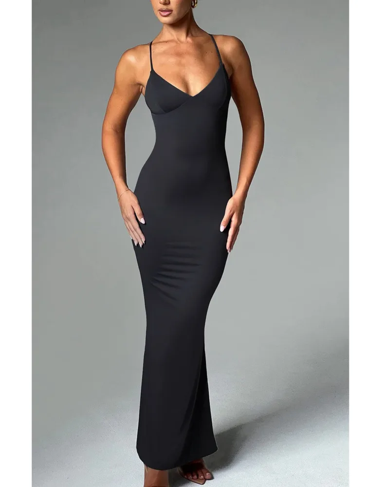 Articat sexy ärmelloses Slim Fit Falten kleid für Frauen rücken frei eng anliegende Maxi Vestidos elegantes Party Club Abendkleid