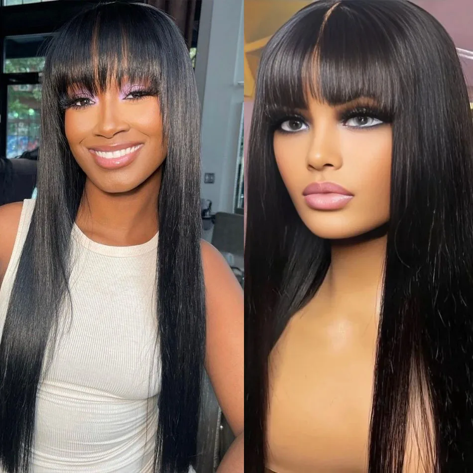 

3x1 Парики из натуральных волос на шнуровке Pre Cut Wear And Go Bone Прямые парики из натуральных волос с челкой для женщин Бразильские девственные человеческие волосы