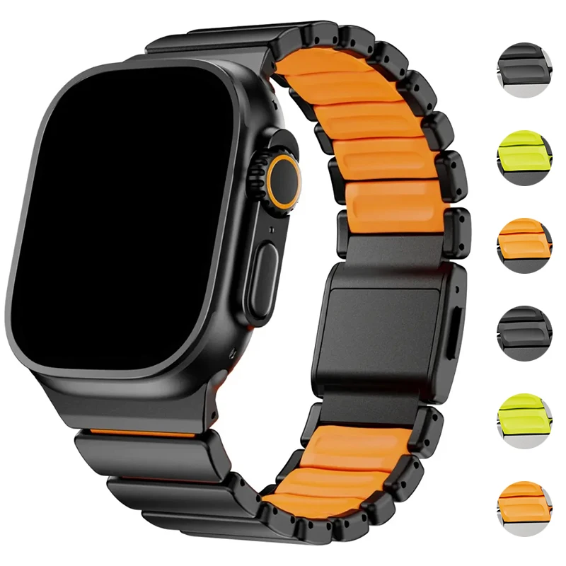 Titanium Fluoroelastomer Rubber Strap for Apple Watch Ultra 3 2 49mm 10 11 46mm Magnetic Band for Iwatch 9 8 7 45mm 6 SE 3 44mm