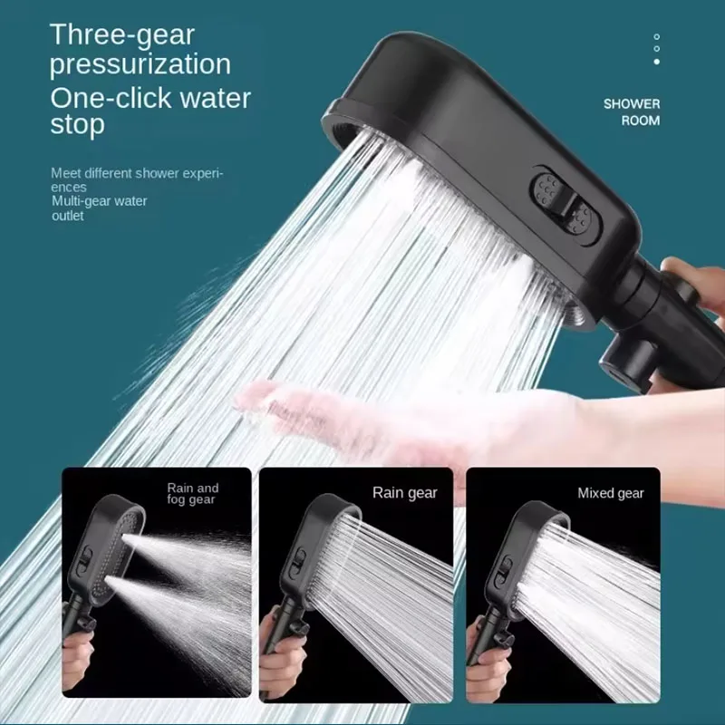 Adjustable 3 In 1 High Pressure Shower Head With Filter Handheld Button Bathroom Shower Head Bathroom Accessories