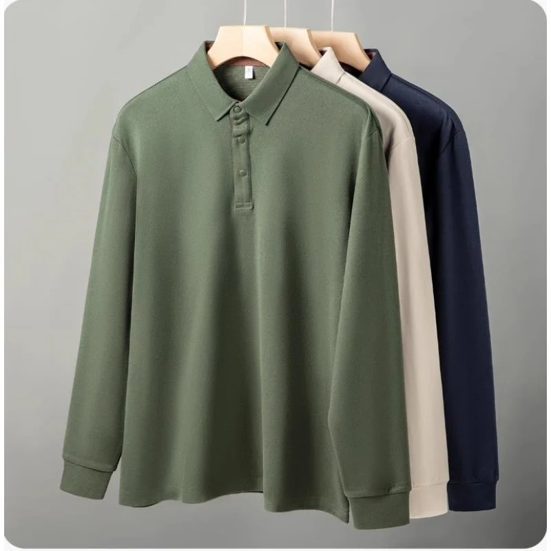

Осенне-зимняя футболка, мужская повседневная рубашка поло с длинными рукавами, новая эластичная футболка, модные теплые топы, мужская одежда XXXL
