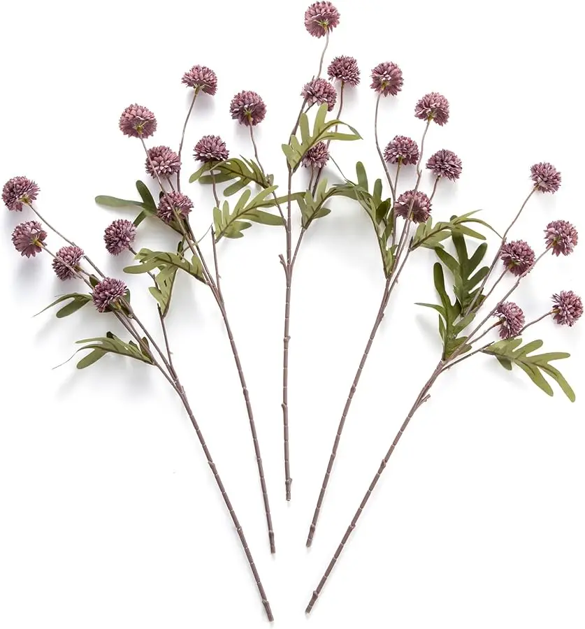 

Artificial Kiku Flower - 5 Pcs Fake Pompon Mums Silk Small Chrysanthemum Faux Ball Fall Flower Stem Decor for Autumn Wedding Fil