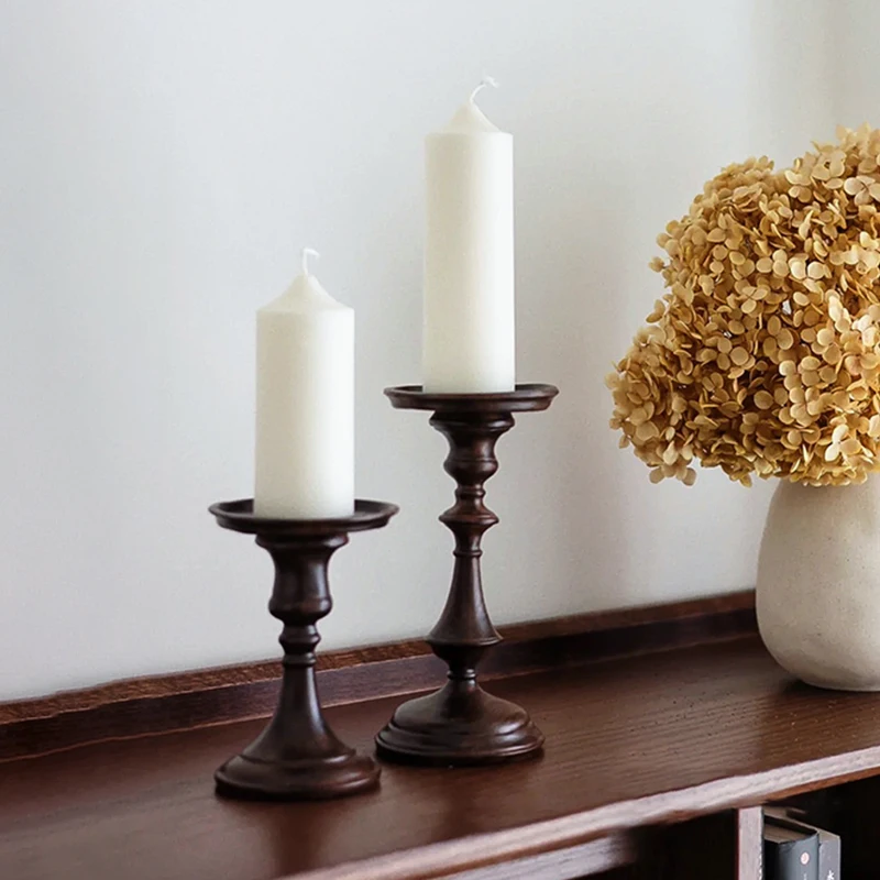 Black medieval tall candle holder European decorative ornament retro prop resin antique dining table candle holder base