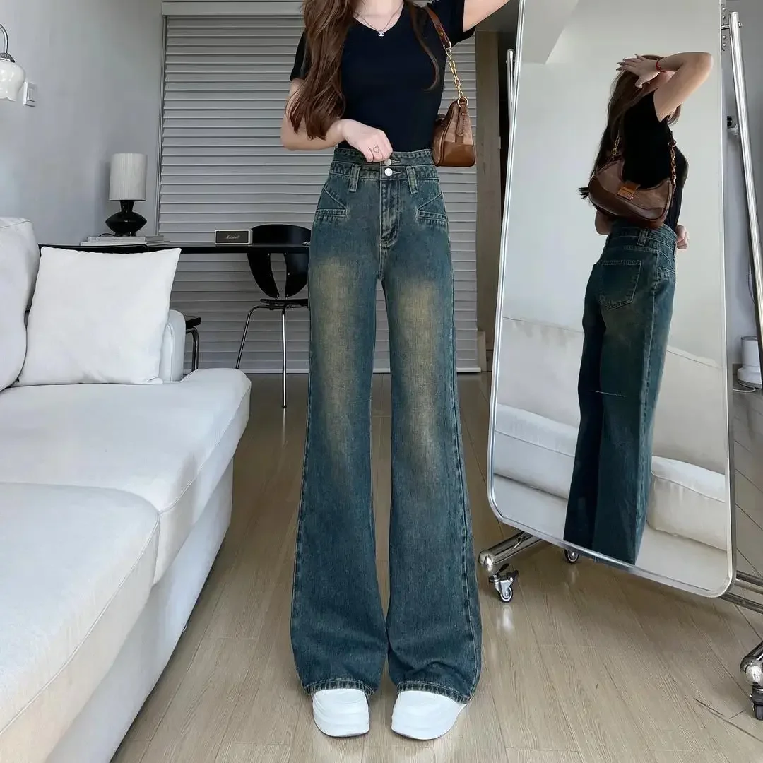 

2025 Korean Version of Autumn Winter Hot-bottom Pants for Women Retro Fashion Loose Jeans High Waist Slimming