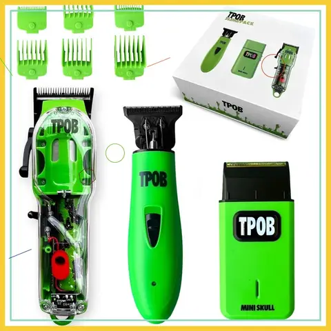 Professional Hair Clippers & Trimmer Set with Matte Green Case & X Fade Blade