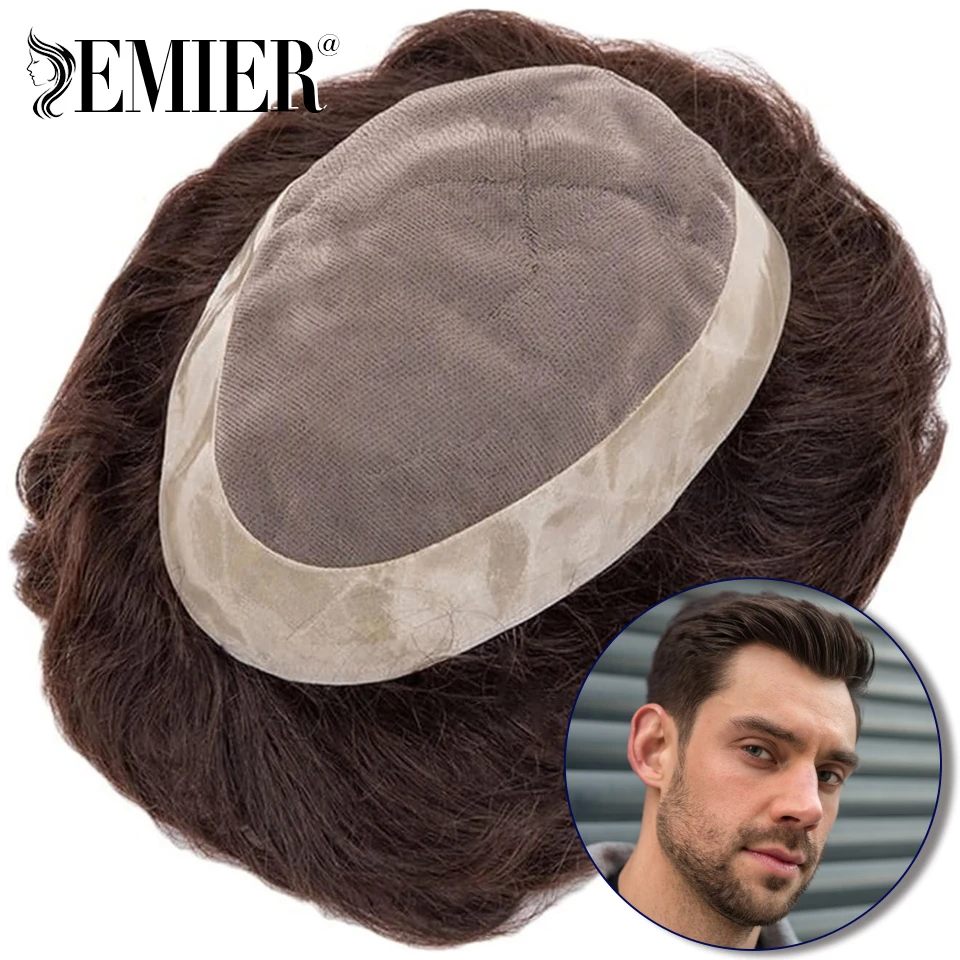 Toupee For Men Mono Men's Wig 130% Density Human Hair Durable Male Hair Prosthesis Toupee Men 6
