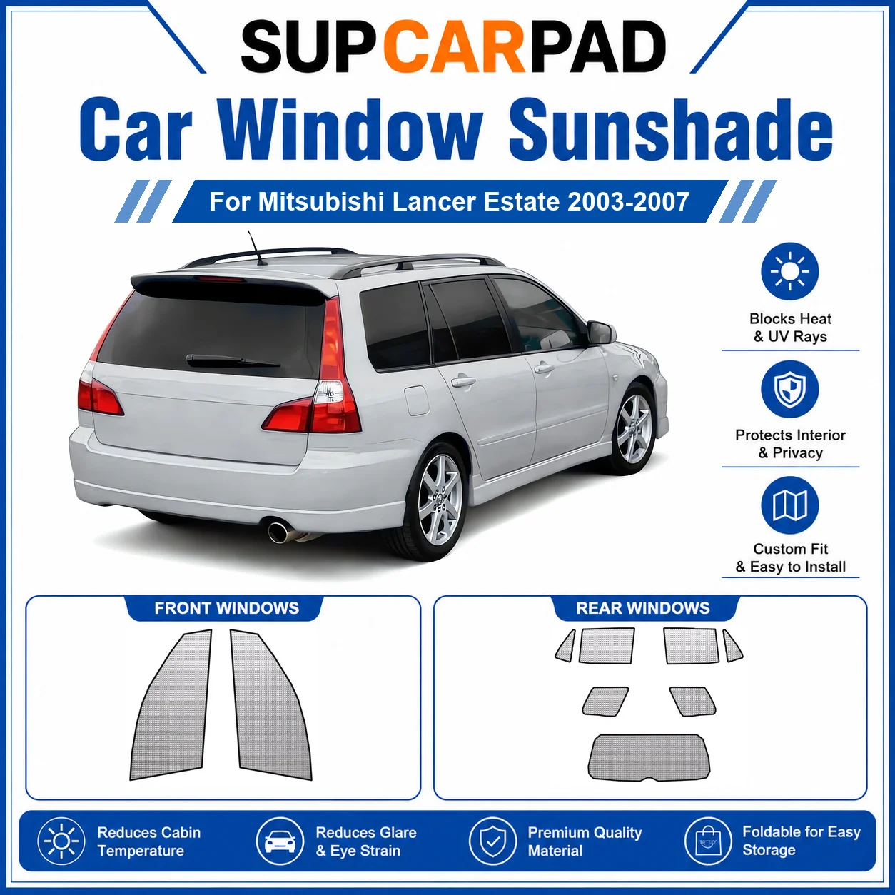 

For Mitsubishi - Mitsubishi Lancer Estate 2003-2007 Full Set Car Window Sunshades UV Block Privacy Heat Insulated Foldable Car C