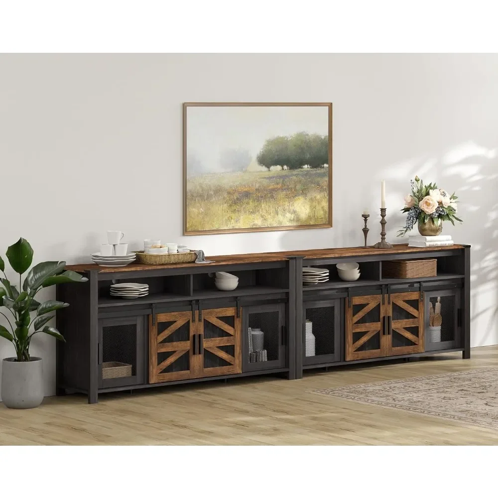 Farmhouse Buffet Cabinets, Rustic Sideboard with Sliding Barn Doors, 118