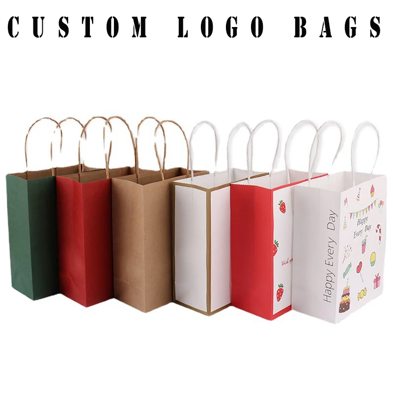 100/500 Pcs custom logo kraft paper bag for small business package paper bags birthday wedding gifts pacakge bags clothes bags