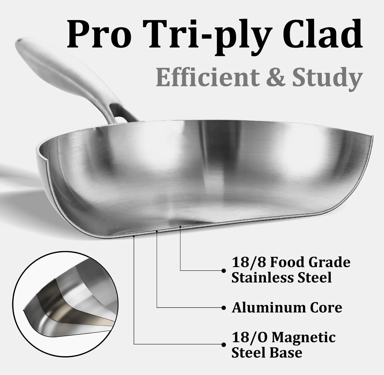 Great Quality zero Coating Healthy Kitchen Customized Thicken Non Stick Stainless Steel Frying Wok Pan Set